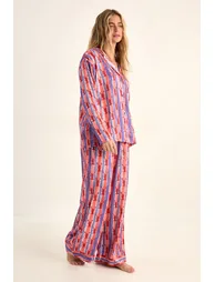 Lobster Print Satin Stripe Pajama Trouser Set - 1