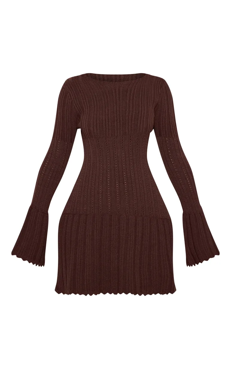 petite knitted mini dress PrettyLittleThing Women's Petite Scalloped Knitted Long Sleeve Mini Dress in Cream