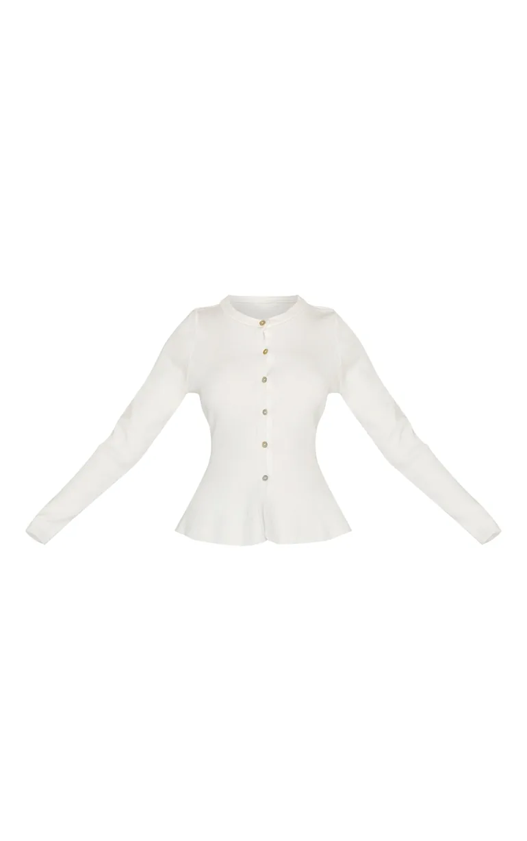Cream Compact Knit Peplum Cardigan - 4