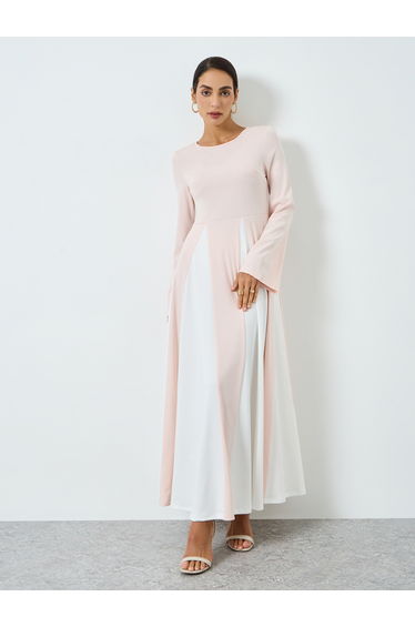 Women Pink Color Block Long Sleeve Jalabiya
