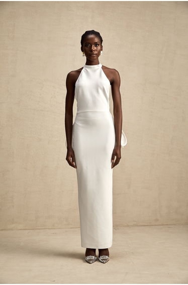 Capucine white oversize-bow bandage dress