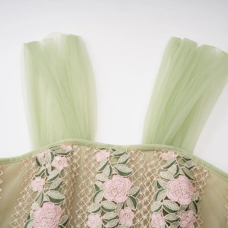 Eleni Green Tulle Panel Floral Midi Dress - 14