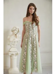 Eleni Green Tulle Panel Floral Midi Dress - 10