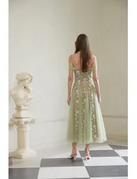 Eleni Green Tulle Panel Floral Midi Dress - 3