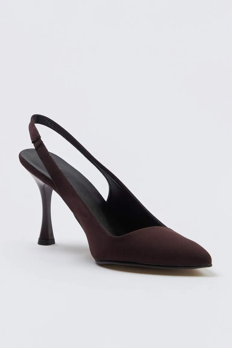 Brown Matte Satin Pointed Toe Women's 6 cm Heeled Shoes - 1