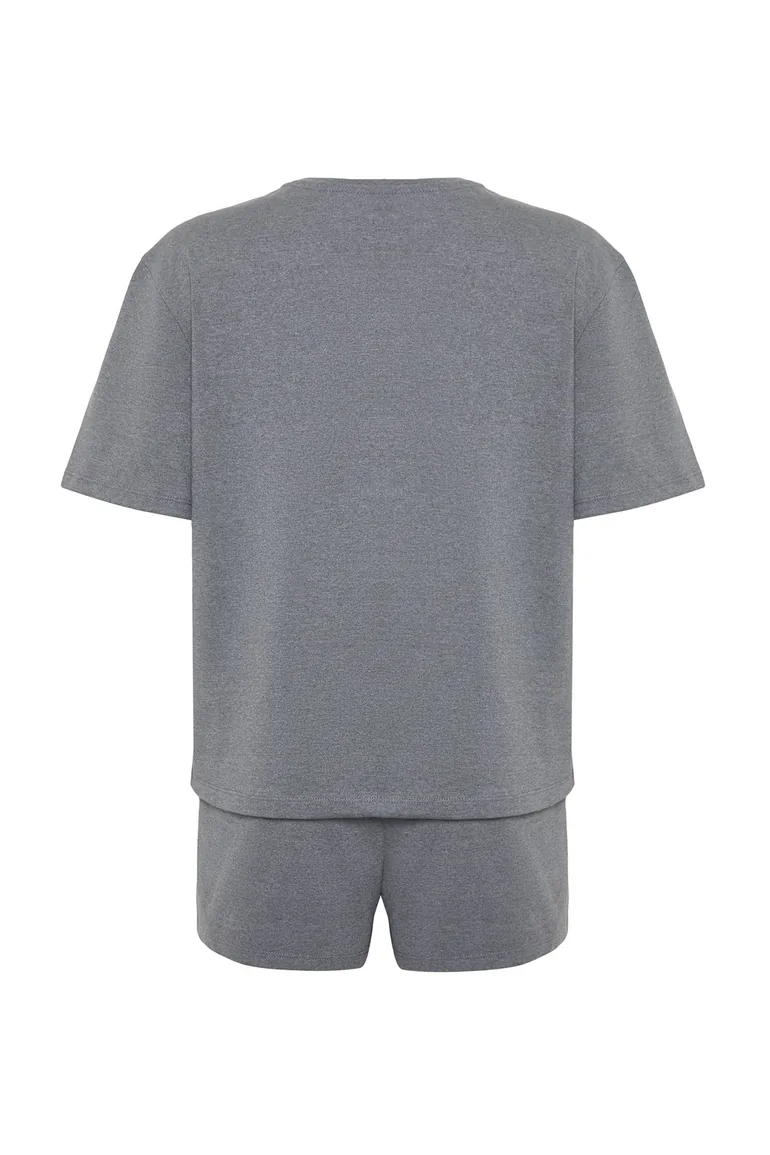 Gray Melange Animal Single Jersey Knitted Pajama Set - 7