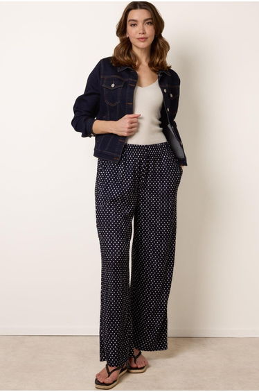 Spot Print Crinkle Wide Leg Trousers
