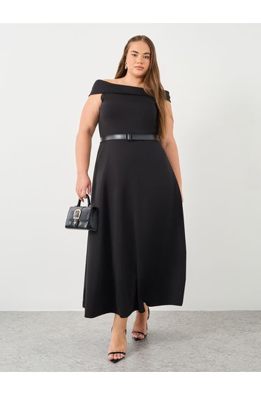 Plus Pink Off Shoulder Maxi Dress with Belt
