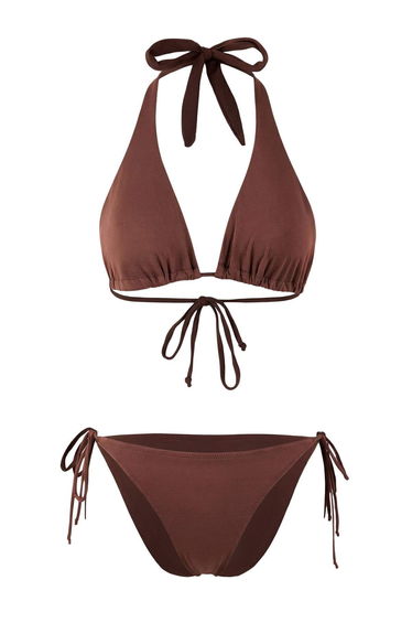 Brown Triangle Normal Waist Bikini Set