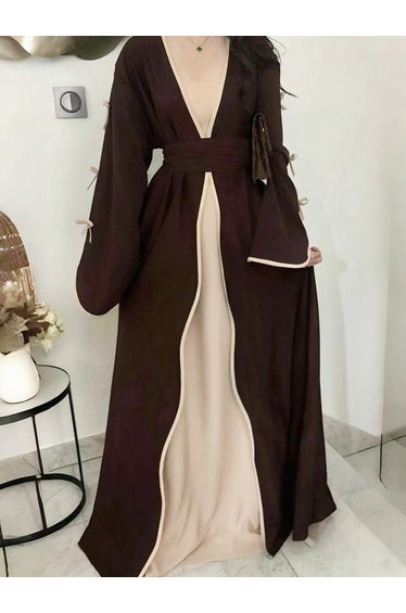 Bow Detail Open Front Abaya with Belt Set