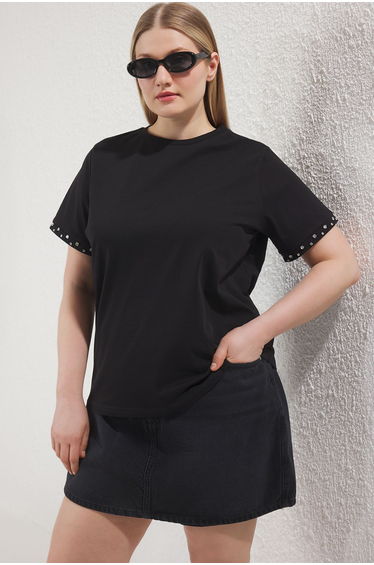Black Stone Accessory Detailed Regular Fit Knitted T-Shirt