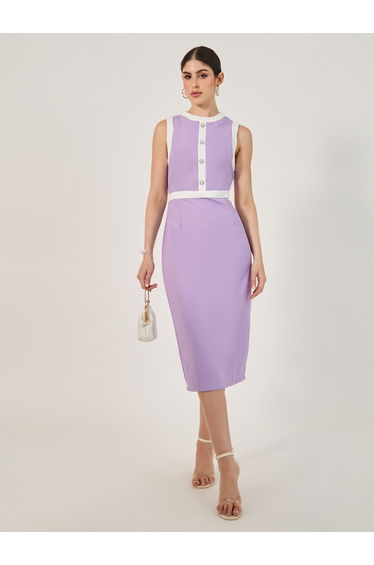 Sleeveless Bodycon Midi Dress with Button Detail