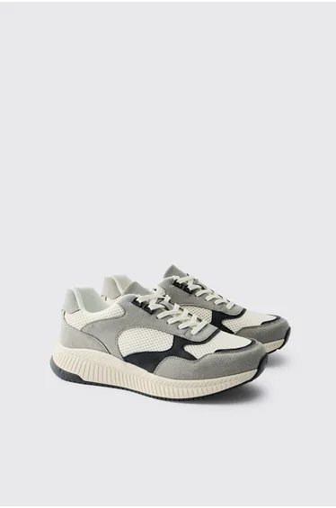 Contrast Mesh Panel Runner Trainer - charcoal