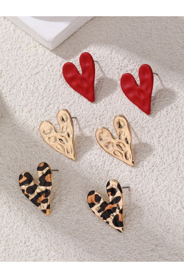 Set of 3 - Heart Stud Earrings