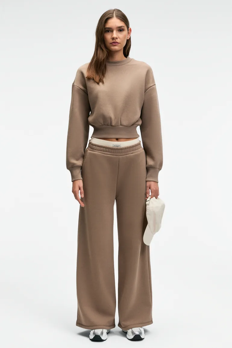 GRIMELANGE KARALIS Women's Cotton Crew Neck Crop Taupe Sweatshirt