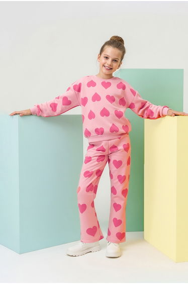 Pink Cotton Printed Regular Girl's Knitted Bottom - Top Set