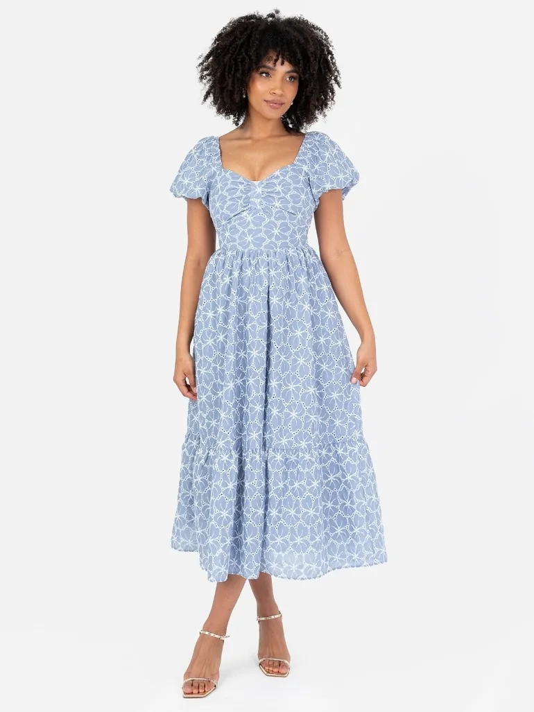 jordan puff sleeve tiered midi dress Meadow Tiered Puff Sleeve Midi Dress