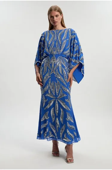 Kimono Sleeve Embellished Maxi Dress