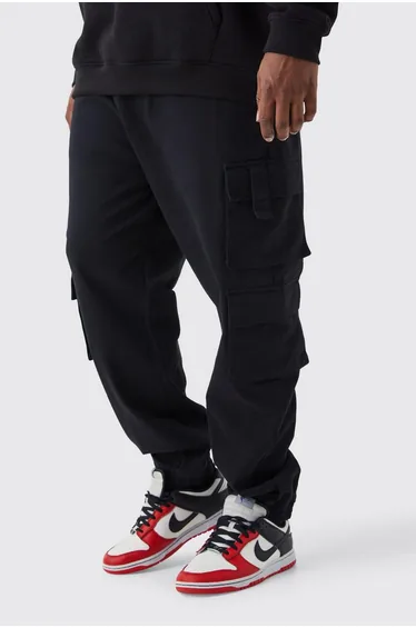 Plus Elastic Waist Multi Cargo Pocket Slim Fit Jogger - black