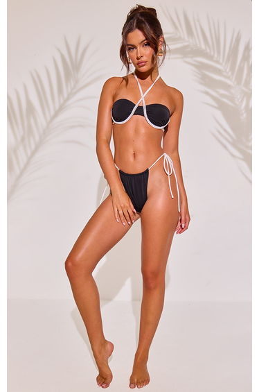 Black Contrast Tie Side Bikini Bottoms