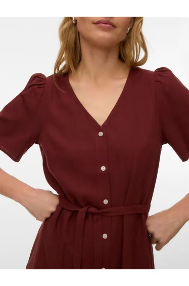 Tie-Waist Mini Dress with Short Sleeves and V-Neck