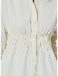 Yellow Smocked Waist Long Sleeves Shirt - 3