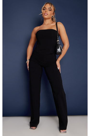 Black Stretch Woven Low Rise Cargo Trousers