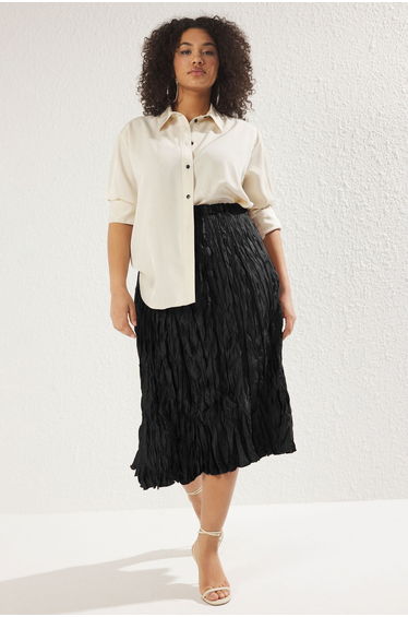 Black Woven Plus Size Skirt