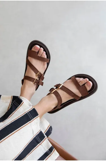 Mira Women's Flip Flops Suede Sandals Brown