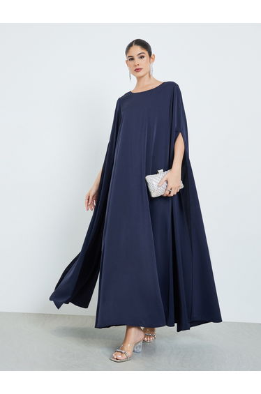 Navy Blue Drape Sleeve Loose Fit Kaftan