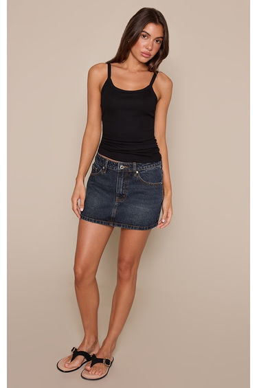 Dark Blue Vintage Mid Rise Denim Mini Skirt