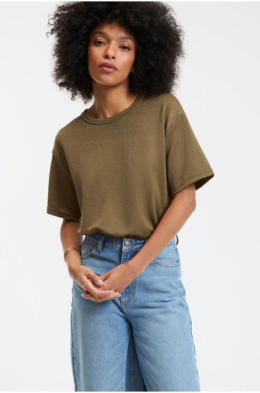 Sequined Crew Neck T-Shirt with Short Sleeves