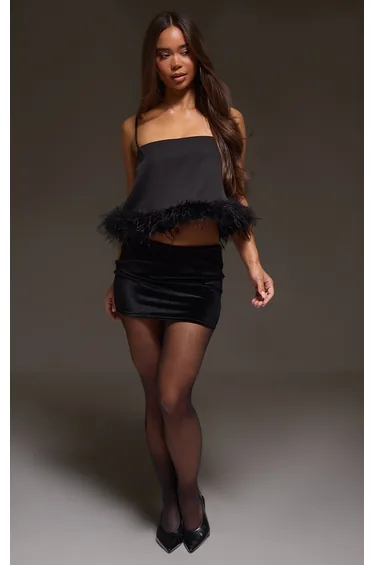 Black Woven A-line Feather Cami
