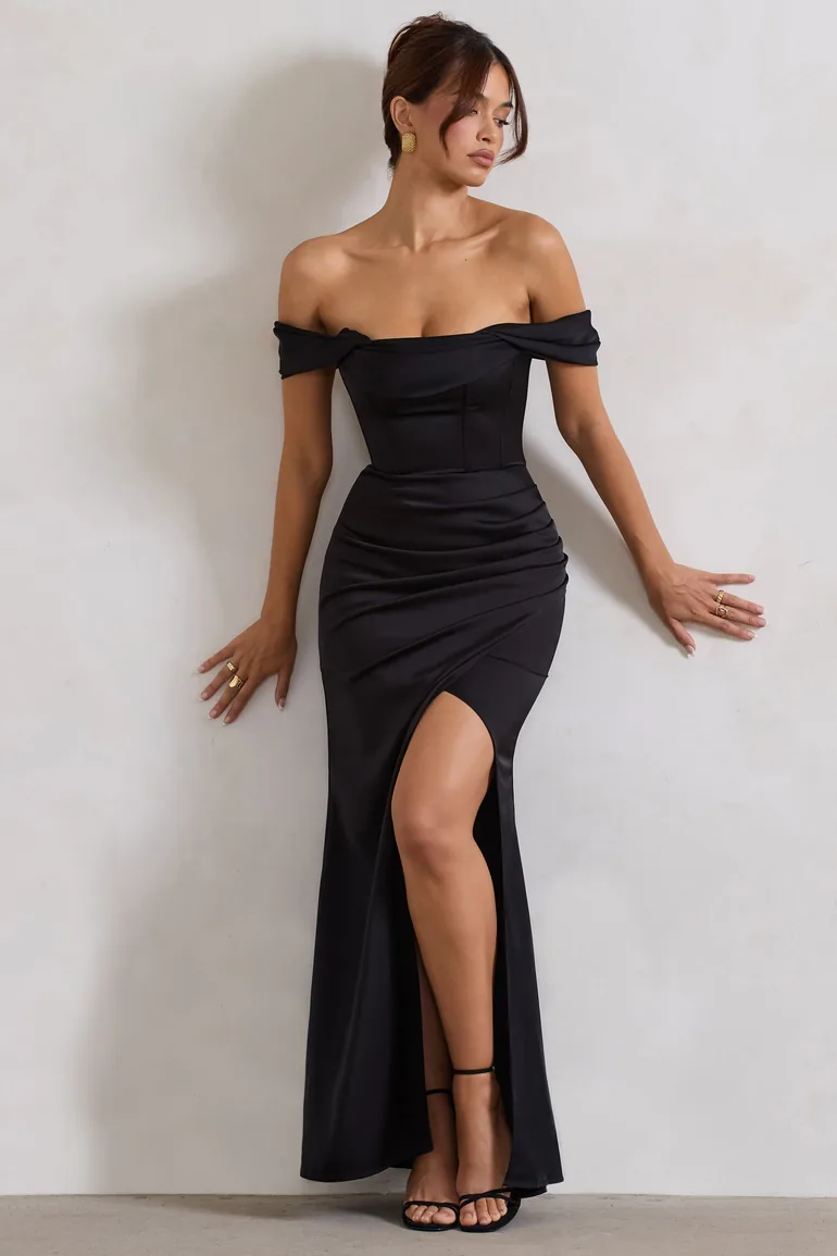 black bardot fishtail midi dress Shop Kimberly