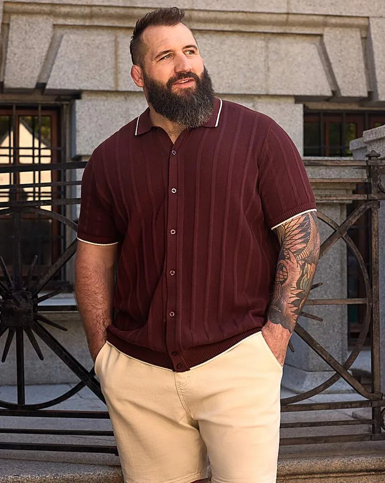 Button Through Texture Knitted Polo - 1