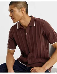 Button Through Texture Knitted Polo - 2