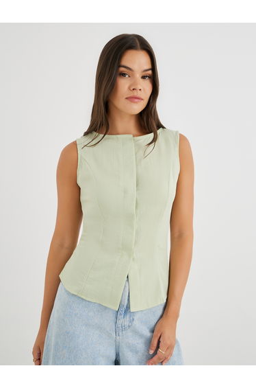 Solid Buttoned Sleeveless Waistcoat