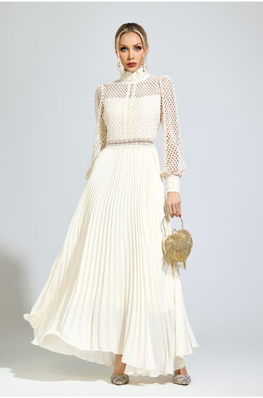 Chomsky Apricot Embroidered Formal Dress