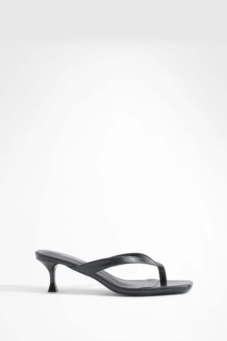 Low Heel Square Toe Post Heeled Mules - black - 2