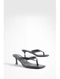 Low Heel Square Toe Post Heeled Mules - black