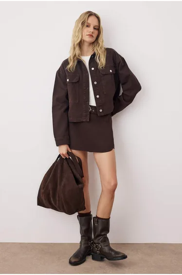 Brown Pocket Detailed Regular Denim Jacket