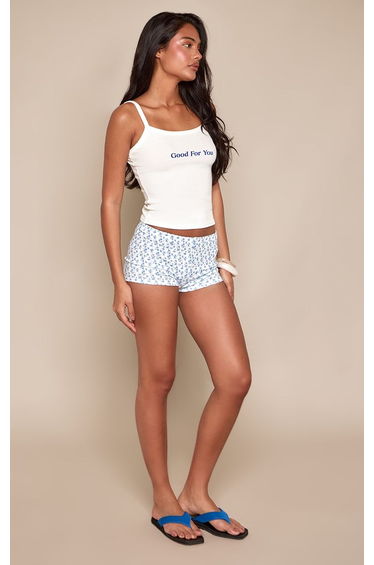Blue Ditsy Floral Pointelle Hot Pant