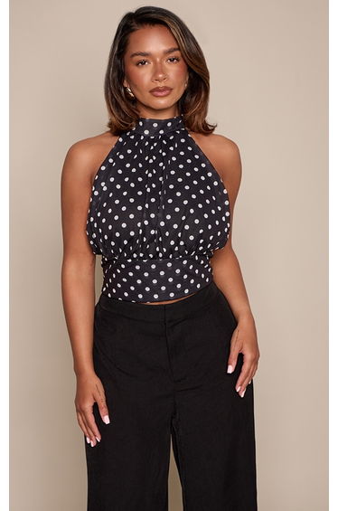 Shape Black And White Polka Dot Halterneck Top