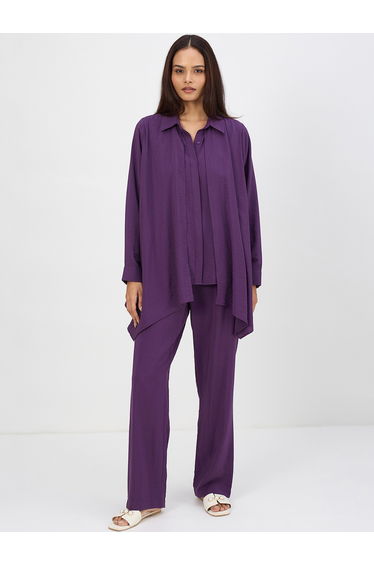 Women Purple Asymmetric Top with Trousers Co-Ords