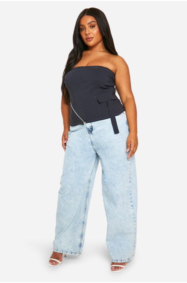 Plus Bandeau Zip Side Top - grey
