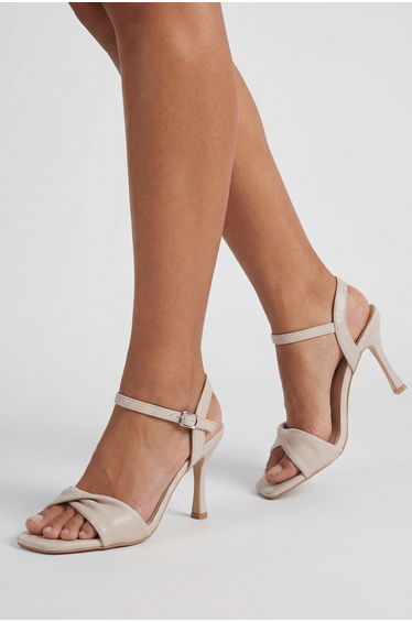Wide Fit Sally Faux Leather Soft Twist Front High Stiletto Heel Sandals