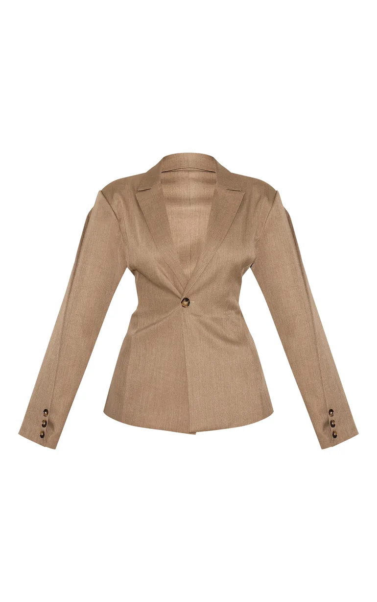 Light Brown Tailored Woven Cinch Waist Blazer - 4