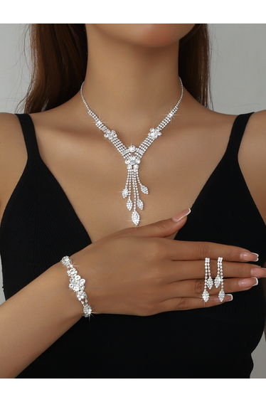 Pack of 3 - Rhinestone Necklace with Bracelet and Earrings