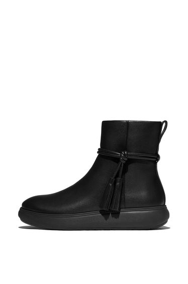 Iq-Comff Tassel Leather Short Boots All Black