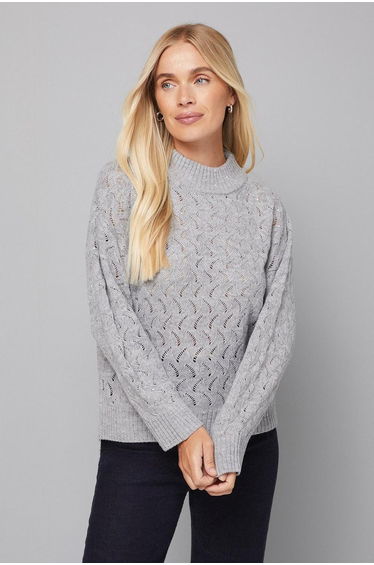 Petite Sparkle Pointelle Funnel Neck Jumper